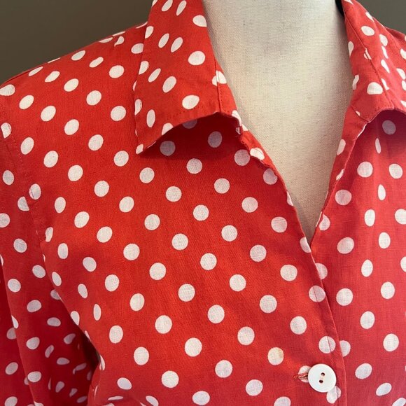 Talbots Linen Orange & White Polka Dot Blazer, Size 10 - Picture 2 of 6